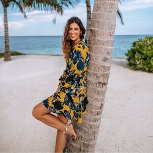 Parker Floral Print Dress in Yellow and Blue